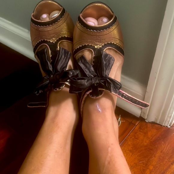 Mary Jane Heels Open toe rose gold/Copper Metallic with bow - Picture 8 of 8